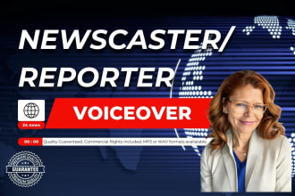 provide american female newscaster, reporter or spokesperson voiceover