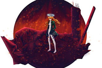 draw character art with mini splash background