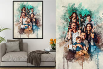 draw a family portrait with digital watercolor painting