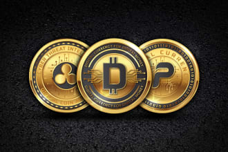 design crypto currency bitcoin token 3d gold silver coin blockchain badge logo