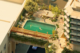 render 3d master plan, site plan and landscape rendering