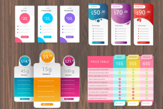 design a PSD pricing table, checklist, or comparison chart