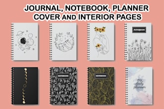 design journal, notebook cover, planner cover and pages