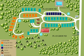 render rv park, campground map, parking plan, site plan