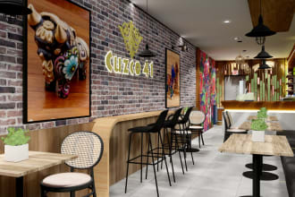 design a professional modern restaurant layout and 3d interior render