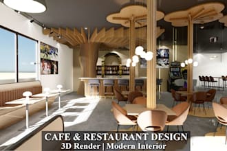 design restaurant or cafe interior with realistic 3d rendering