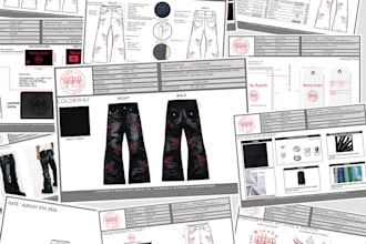 design denim, jeans, pant wear flat sketch, and tech packs