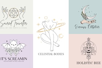 design feminine hand drawn, botanical boho logo