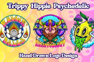 do hand drawn trippy psychedelic hippie logo sticker patch