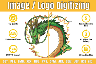 do embroidery digitizing, 3d puff, digitize logo into dst, pes, emb