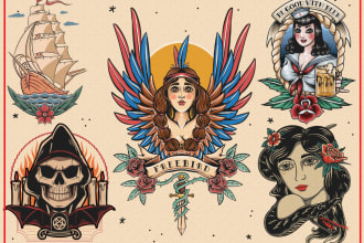make an old school or traditional style tattoo logo design