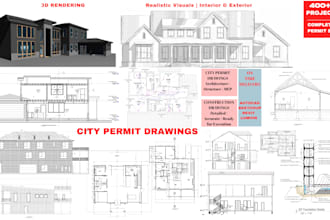 draft construction and city permit drawings for container house garage adu deck