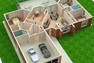 create 3d house floor plan and render in autocad