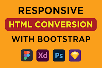 convert figma to HTML, PSD to HTML, xd to HTML, sketch to HTML with responsive