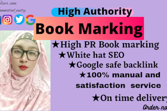 create 50 social bookmarking in high da sites manually