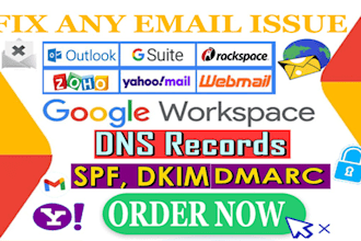 fix email dns issue setup google workspace spf, dkim, dmarc, cname, mx spam junk