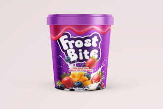 design paper cups, ice cream tubs, cans, labels, cgi ai ads, 3d mockup