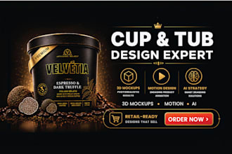 design premium paper cups, ice cream tubs, can labels, 3d mockup