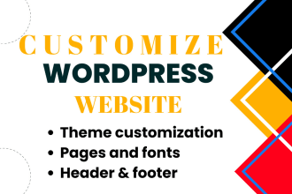 customize wordpress website pages, header and footer, fonts