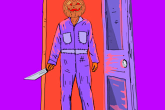 draw a halloween creepy design for merch tshirt podcast cover logo design
