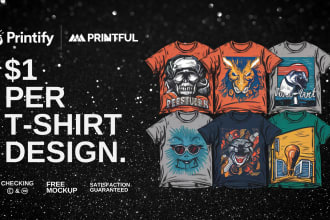 creat bulk trending t shirt designs for printful or printify