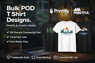 bulk pod t shirt designs for printify and printful stores