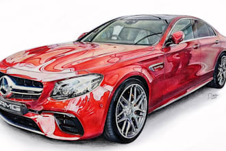 draw realistic colored pencil illustration of any car or vehicle