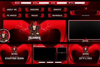 design custom twitch logo, animated twitch, overlay, alerts, screens for stream
