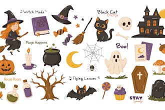 create a set of flat style elements on any topic