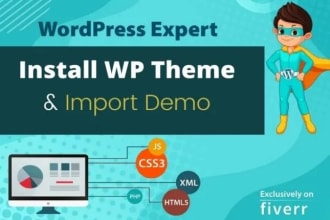 set up wordpress, install theme, and import demo content