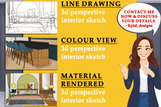 create digital sketch and interior architecture 3d perspective sketch