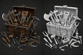model 3d assets, props, character, pbr texture for game