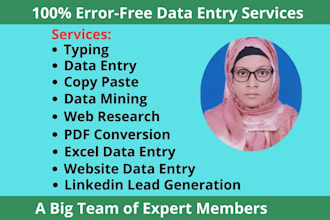 execute data entry, copy paste, typing, excel data entry jobs with 100 accuracy