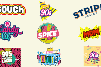 create minimal and 70s 80s 90s typography logo
