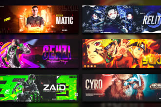 design gaming and anime banner for youtube , twitch, twitter, etc