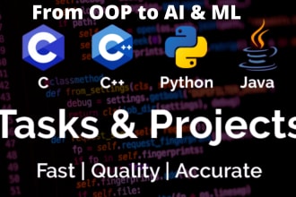 do python, c, cpp, java programming coding tasks or projects