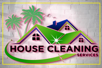 make clean house janitorial or commercial cleaning 3d logo