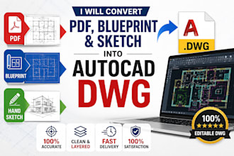 convert PDF, blueprint, sketch or scan into autocad dwg