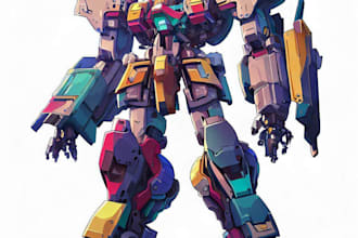 draw mecha, robot, cyberpunk, gundam,anime illustration
