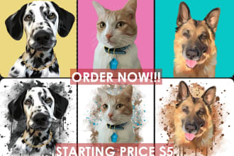 draw your dog or pet into a cartoon portrait and watercolor