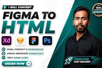 convert psd to html css, figma to html css with responsive