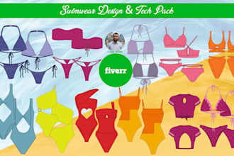 design sketch and tech pack for underwear, swimwear, lingerie