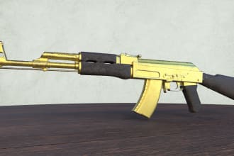 do stylized 3d gun, game assets model with pbr texturing for the game