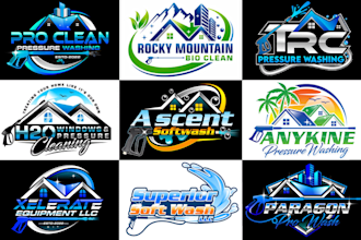 design modern pressure washing power washing cleaning and washing logo
