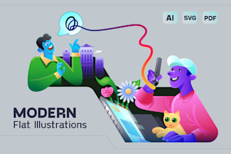 create a flat illustration for apps and website landing page