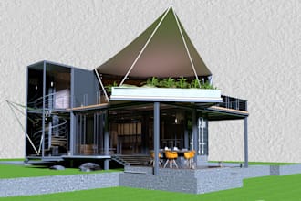 3d architectural model of container house