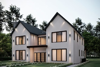 create 3d model and render exterior and interior of house
