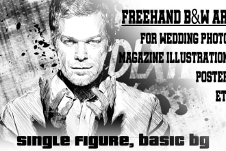freehand render a digital black and white of your photo