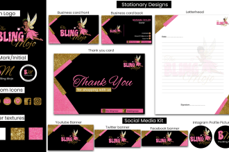 do beautiful glitter feminine girly logo with branding kit