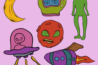 do handdraw logo design trippy 90s psychedelic style cartoon